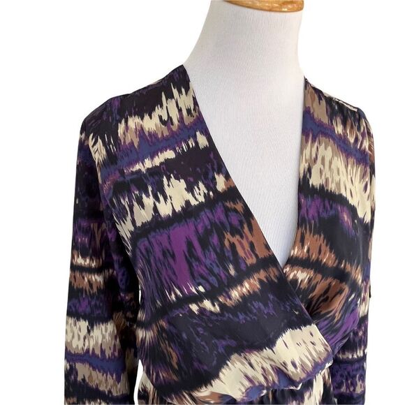 Amour Vert Karen Surplice Plum Ikat Print Dress M - Picture 5 of 7